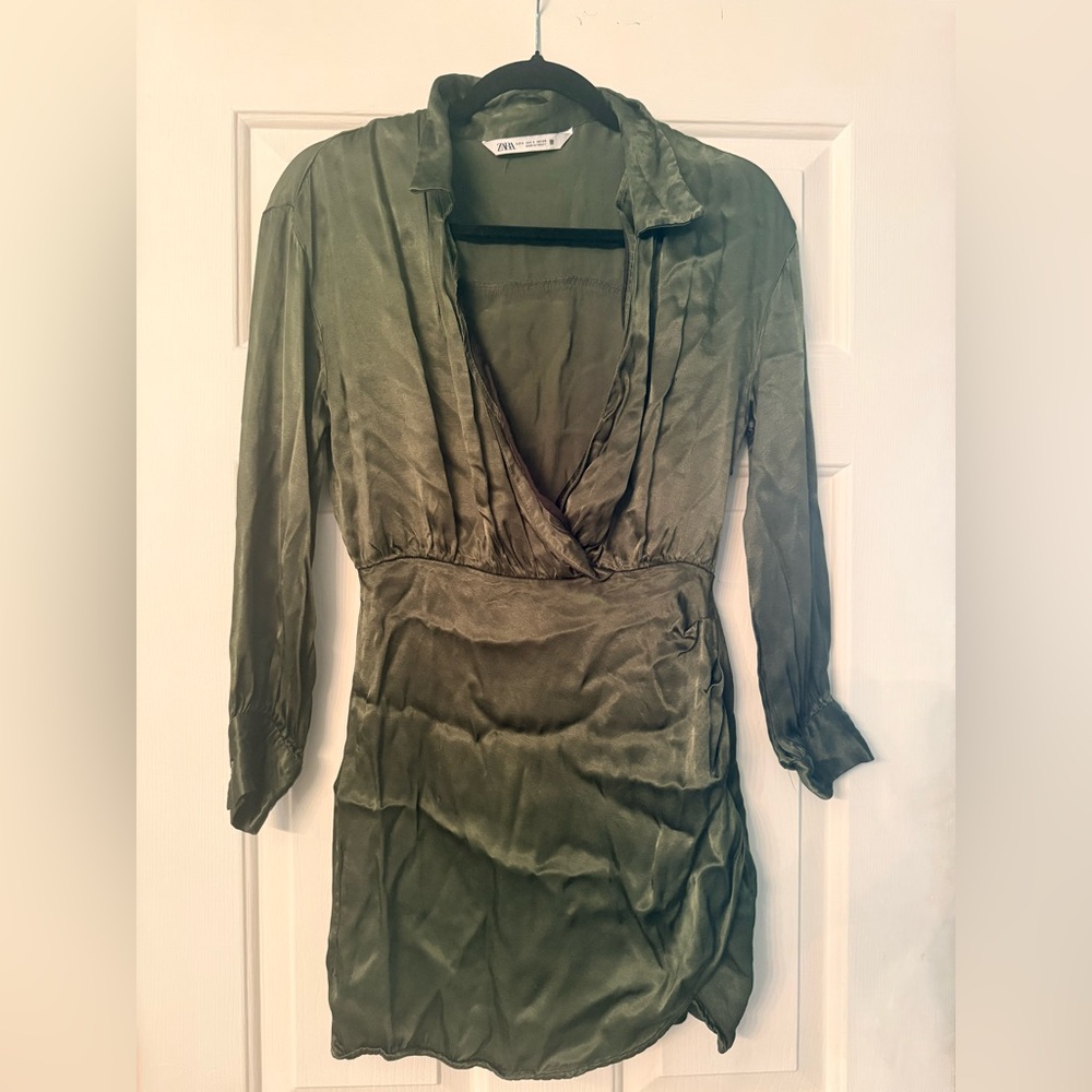 Zara Dark Green Satin Blouse